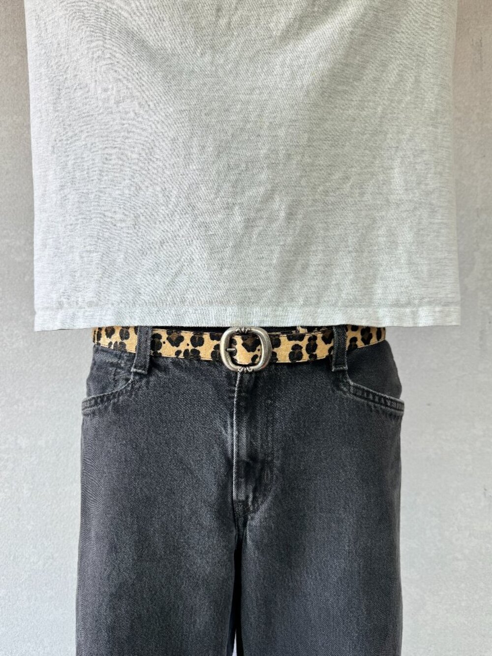 Beige Cheetah Calf Hair Oval Buckle Belt